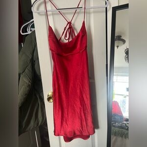 Red satin tie back dress